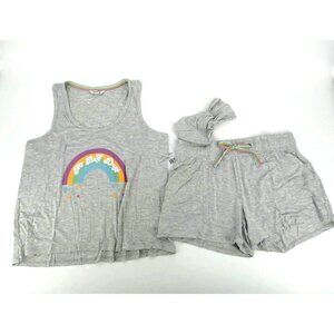 Wildfox 3Pc Gray Lounge Set Tank Shorts Headband Large NWT $136